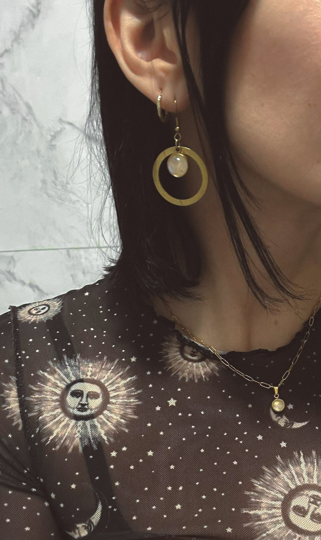 LUNARIA Green Labradorite Hoop Earrings Gold