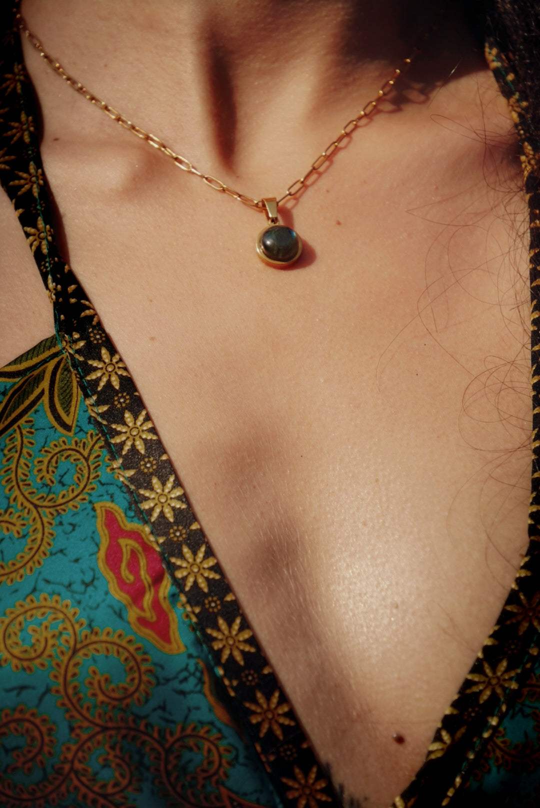 AZUL Blue Labradorite Paperclip Choker Gold