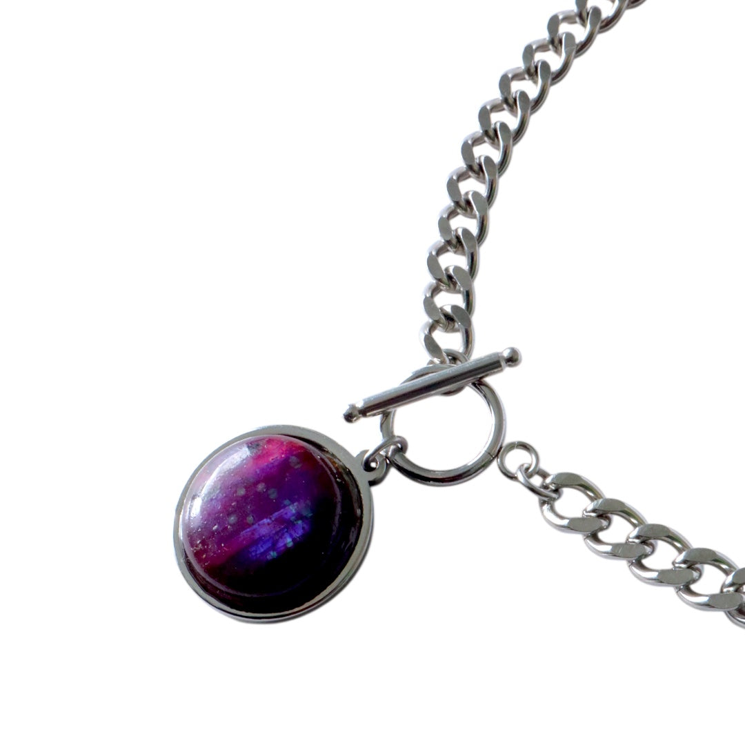 AMNAYA Purple Labradorite Cuban Chain Toggle Necklace Silver
