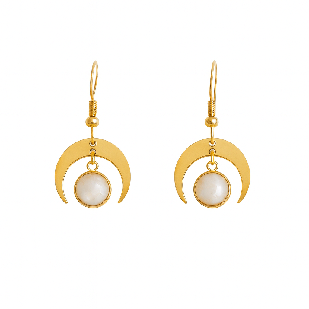 MOON SHADOW Moonstone Dainty Moon Earrings Gold