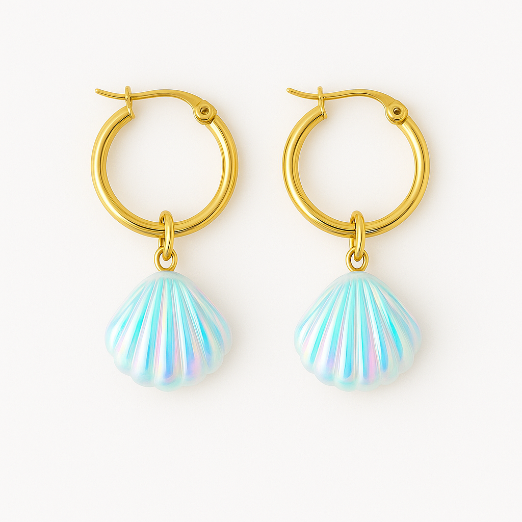 Seashell Aura Earrings - Blue / Gold