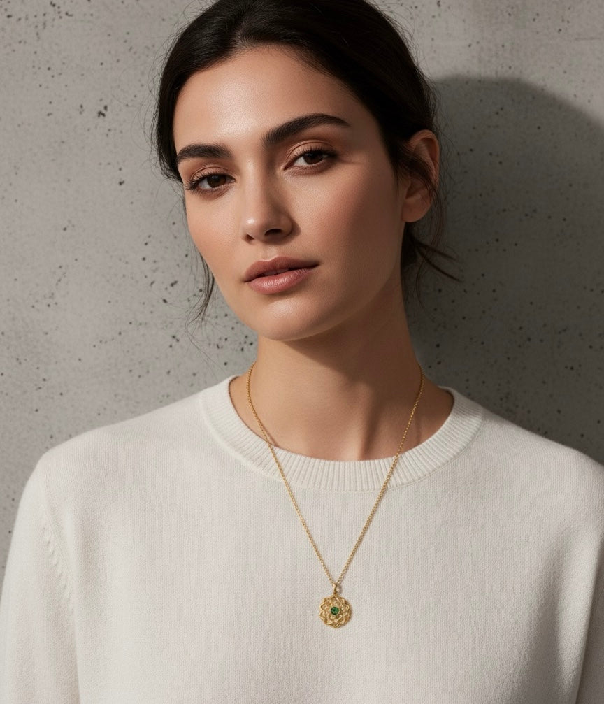 LOTUS Faceted Moldavite Flower Pendant Necklace 18k Gold Vermeil