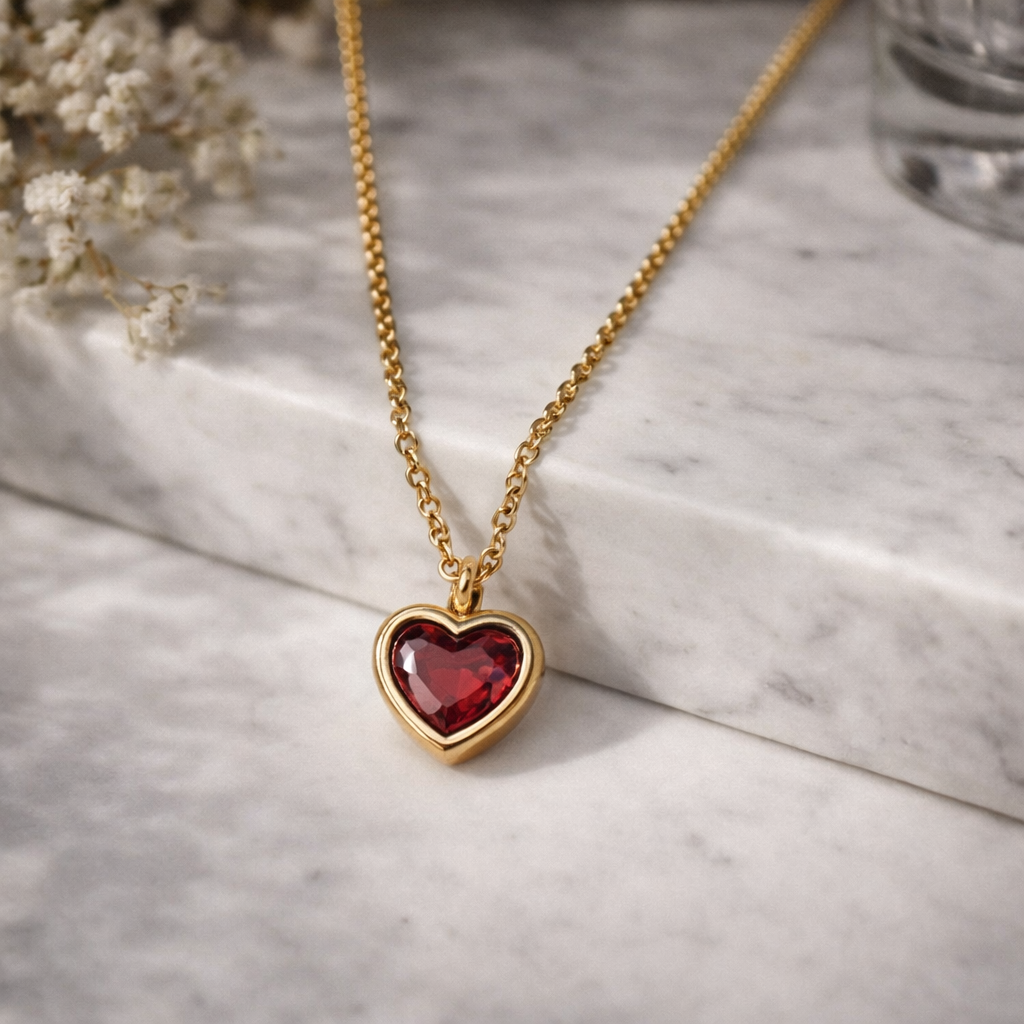 AMORA Red Heart Necklace Gold