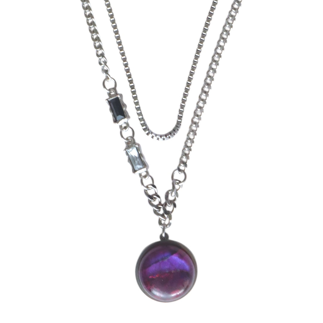 NYX Purple Labradorite Dual Chain Necklace Silver