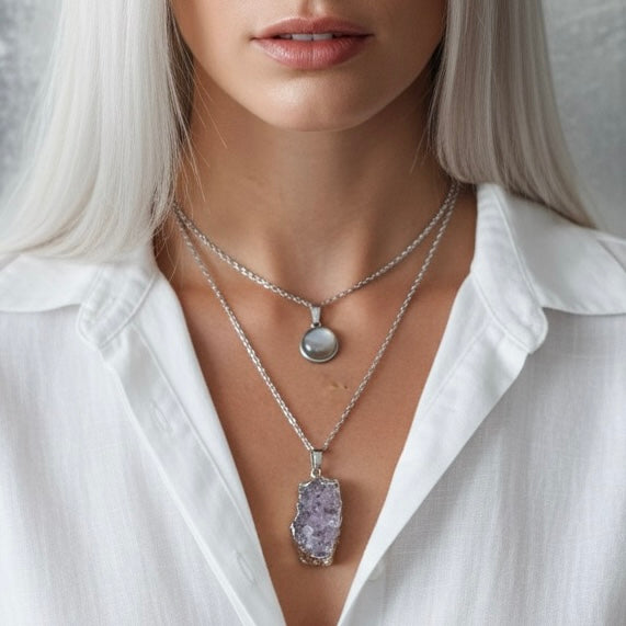 Collier pendentif améthyste brute - Argent
