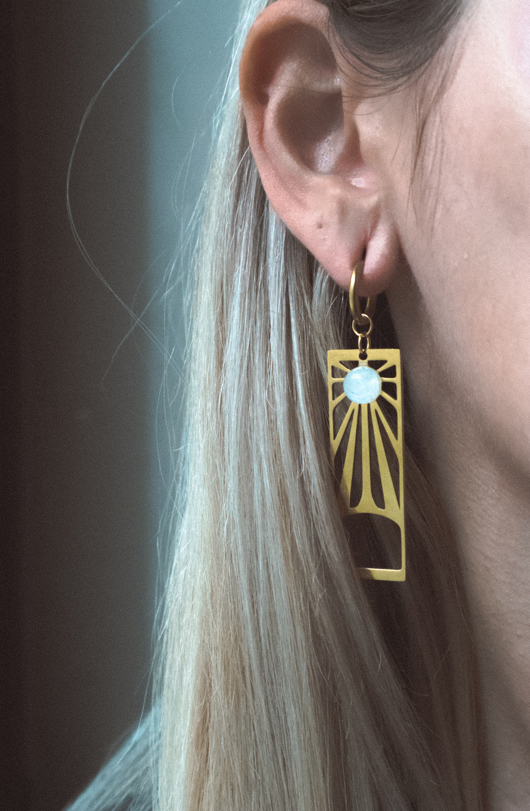 SUNRISE Moonstone Dangle Charm Earrings Silver