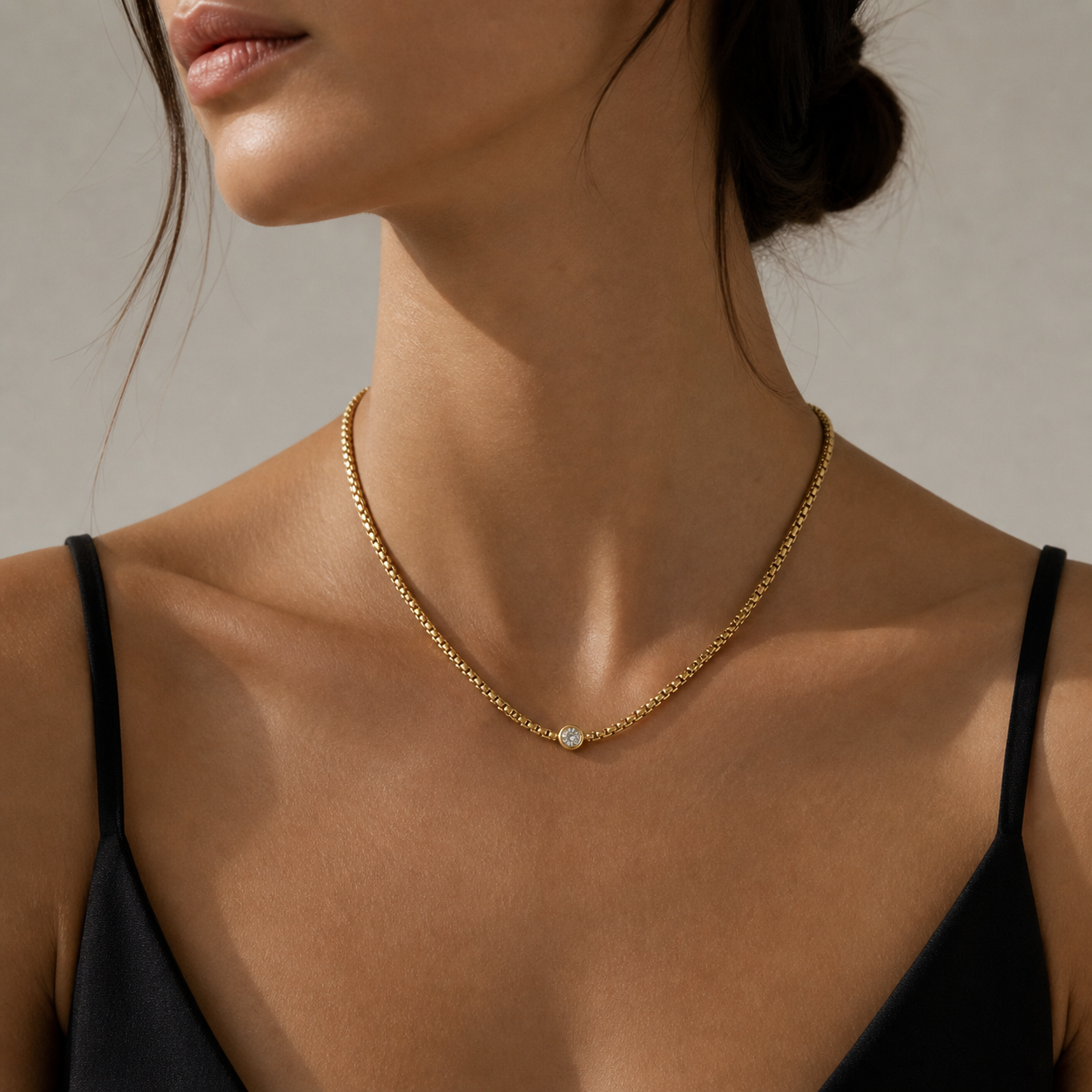 SOLEIA Cubic Zirconia Dainty Necklace Chain Gold