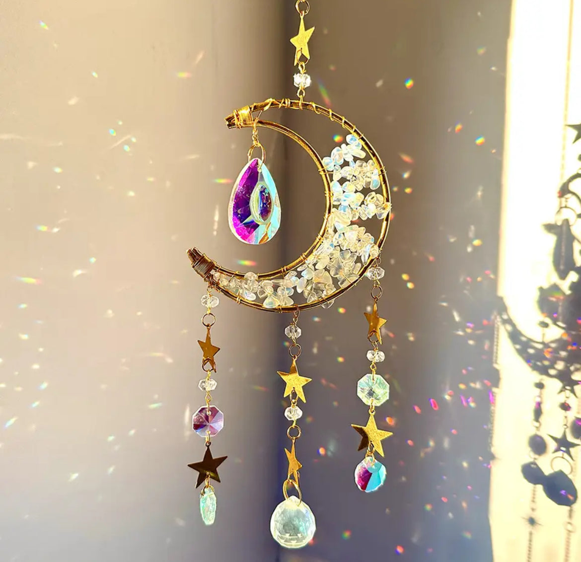 Crystal Crescent Moon Suncatcher