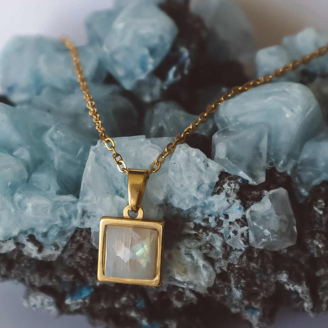 VARG Rainbow Moonstone Square Pendant Necklace - Gold
