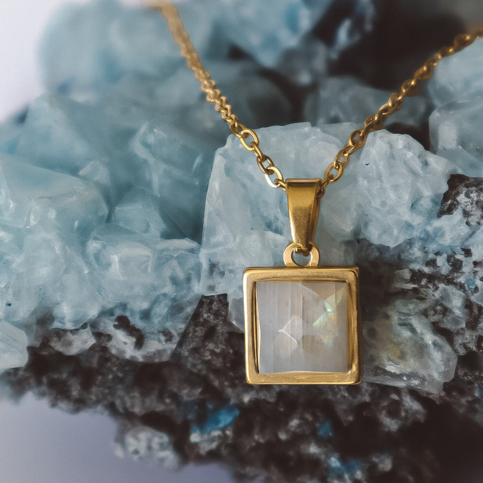 VARG Rainbow Moonstone Square Pendant Necklace - Gold