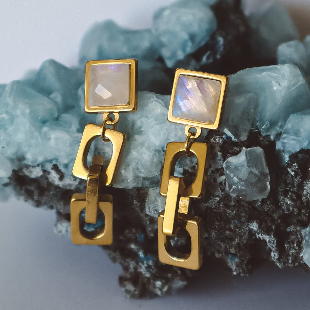 VARG Rainbow Moonstone Chain Earrings Gold