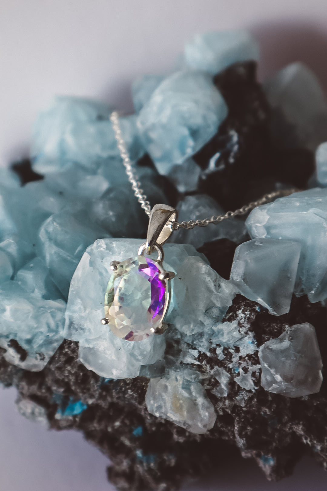 Collier ovale à facettes en topaze de feu - Argent 925