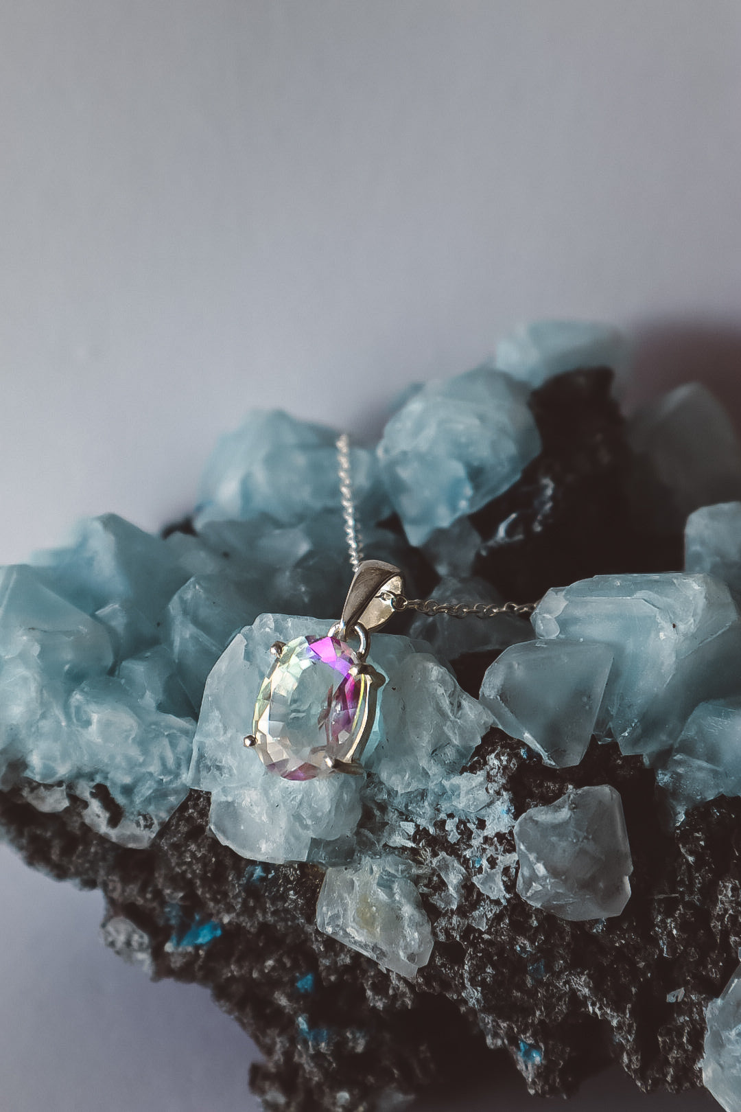 Collier ovale à facettes en topaze de feu - Argent 925