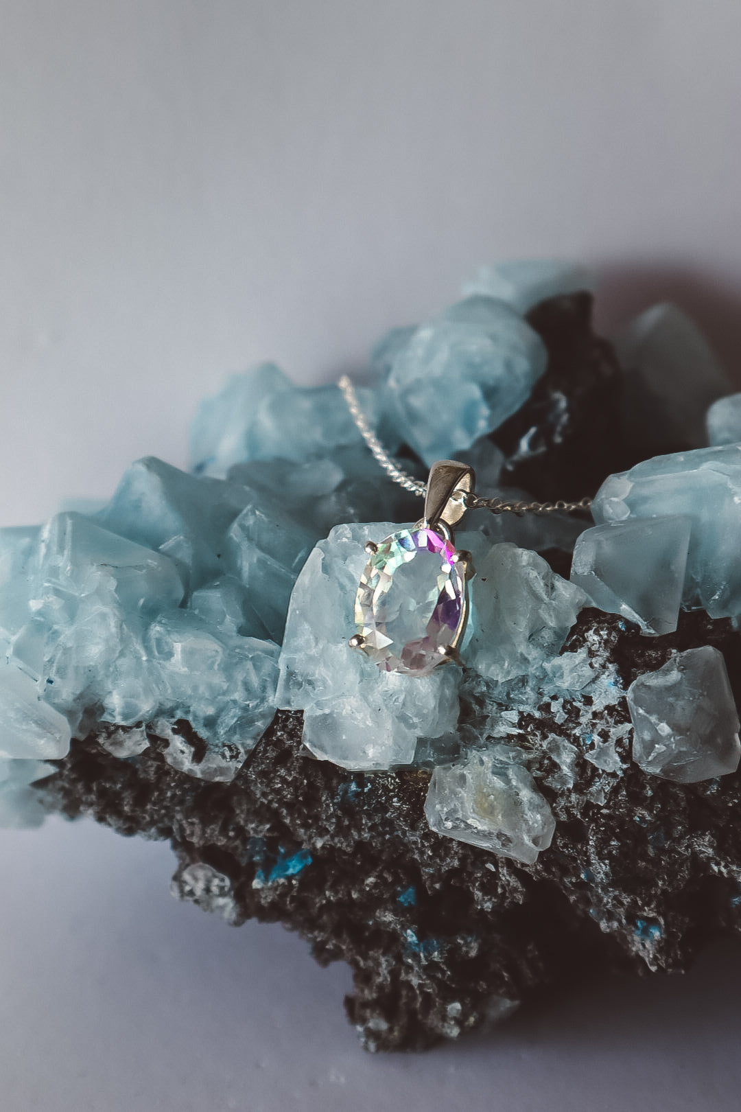 Collier ovale à facettes en topaze de feu - Argent 925