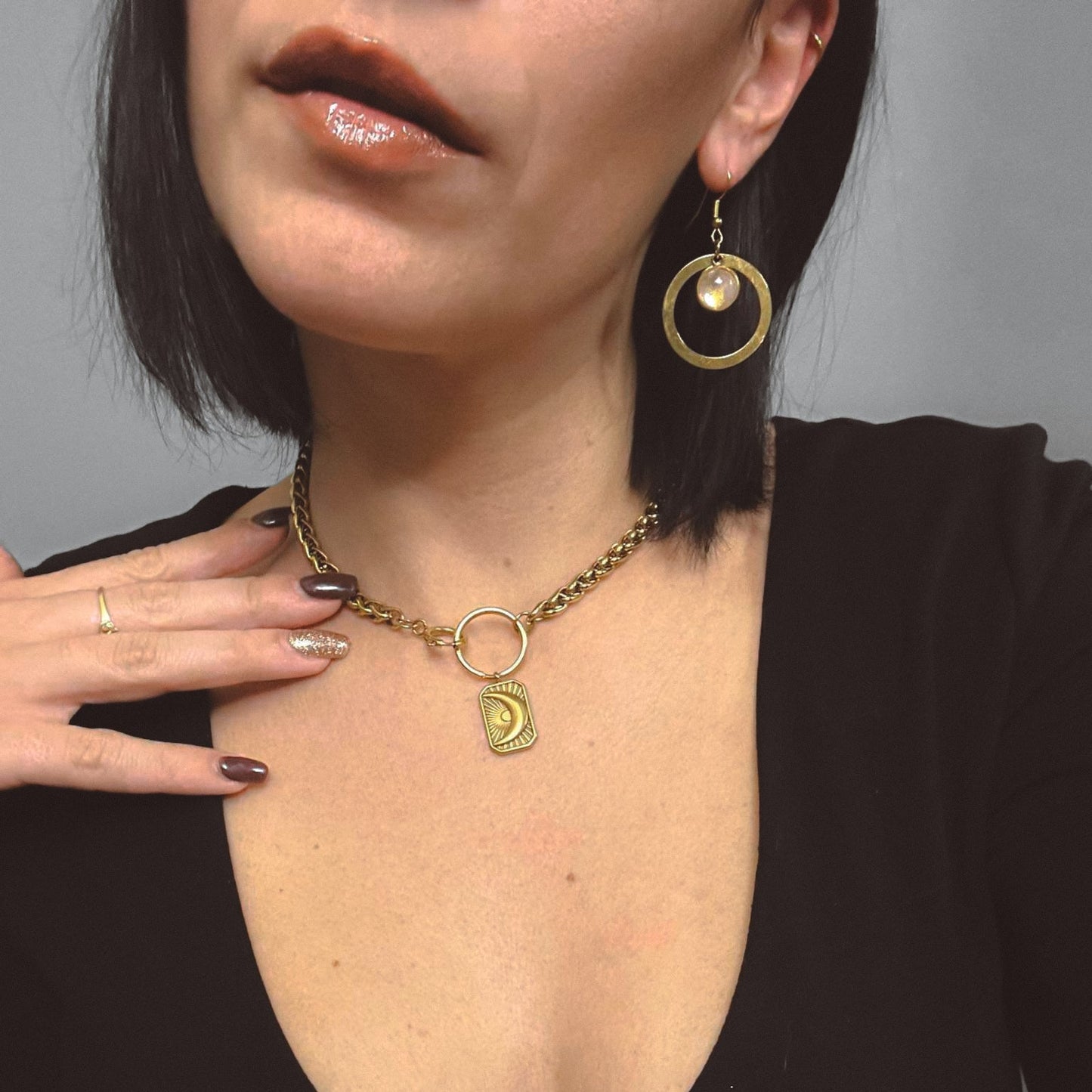 LUNARIA Green Labradorite Hoop Earrings Gold