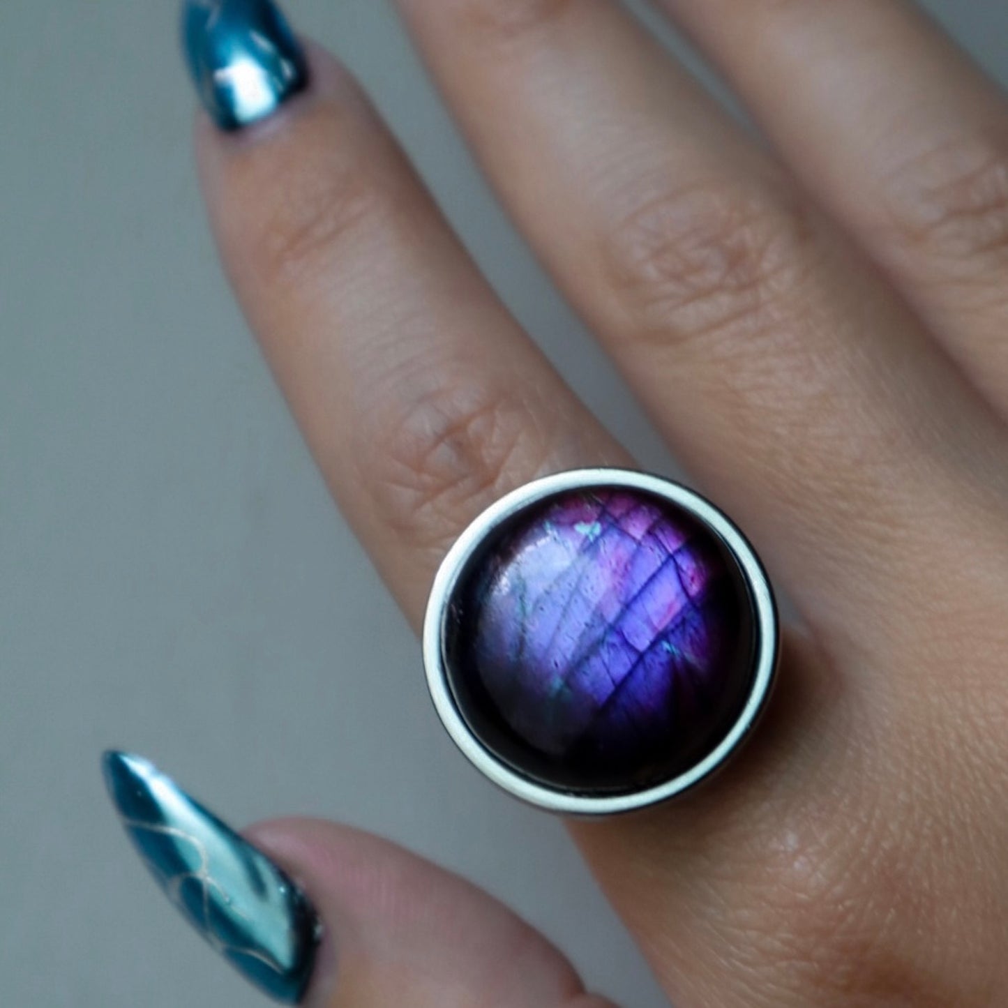 AYA Purple Labradorite Statement Ring Silver