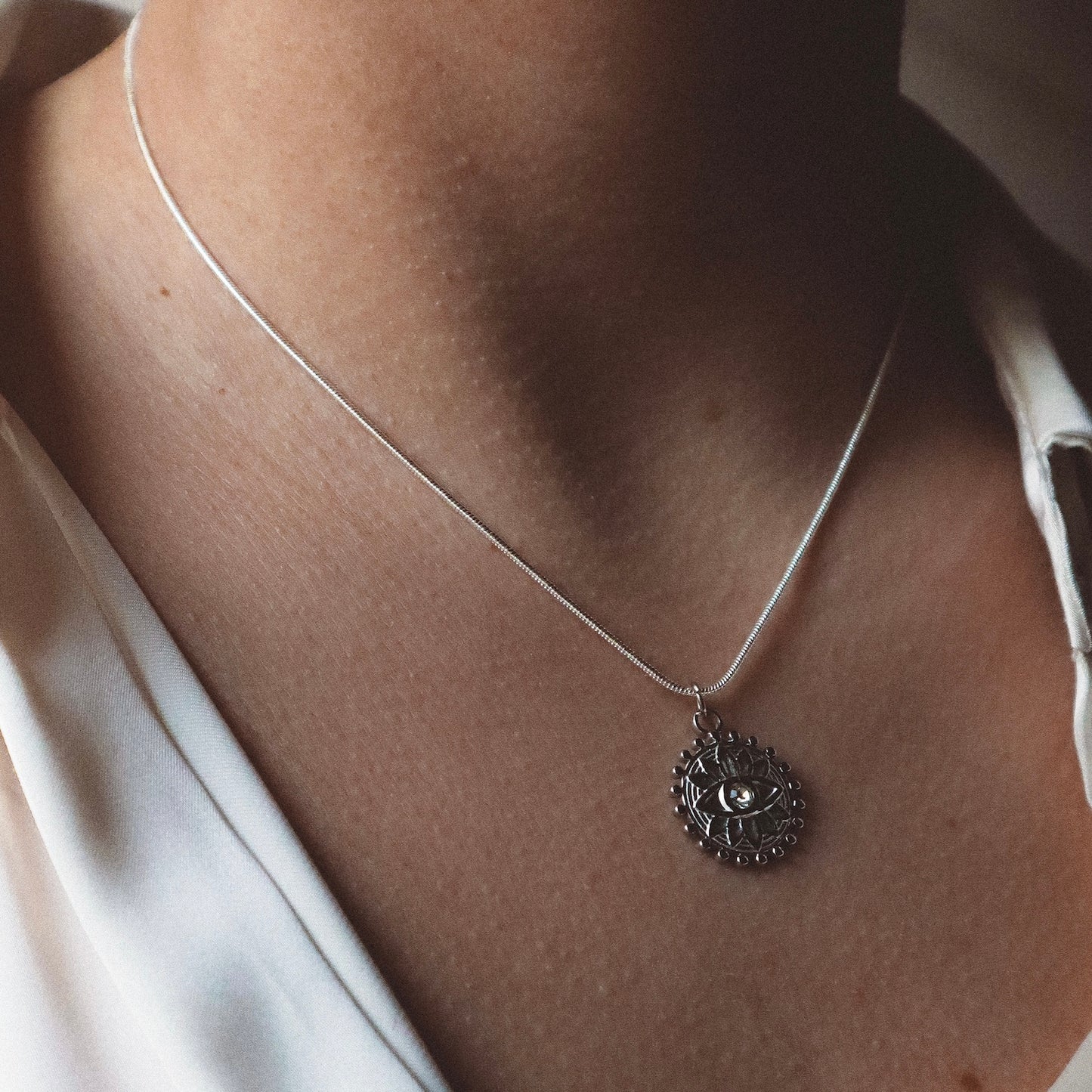 NAZAR Evil Eye Charm Necklace Silver