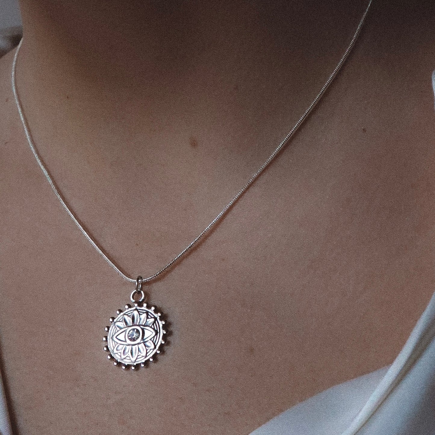 NAZAR Evil Eye Charm Necklace Silver