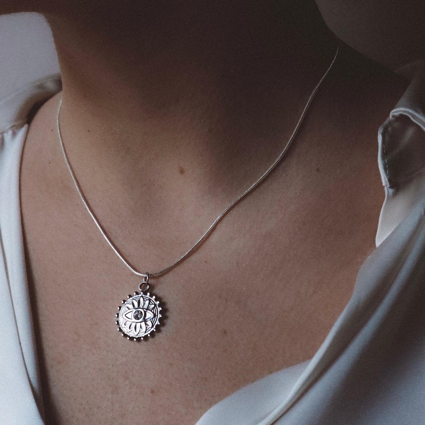 NAZAR Evil Eye Charm Necklace Silver