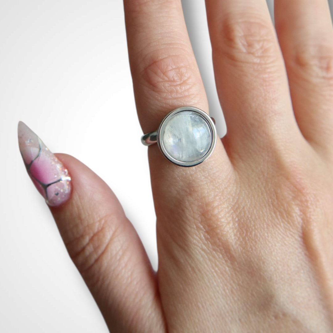 CHHOTA Rainbow Moonstone Ring Silver