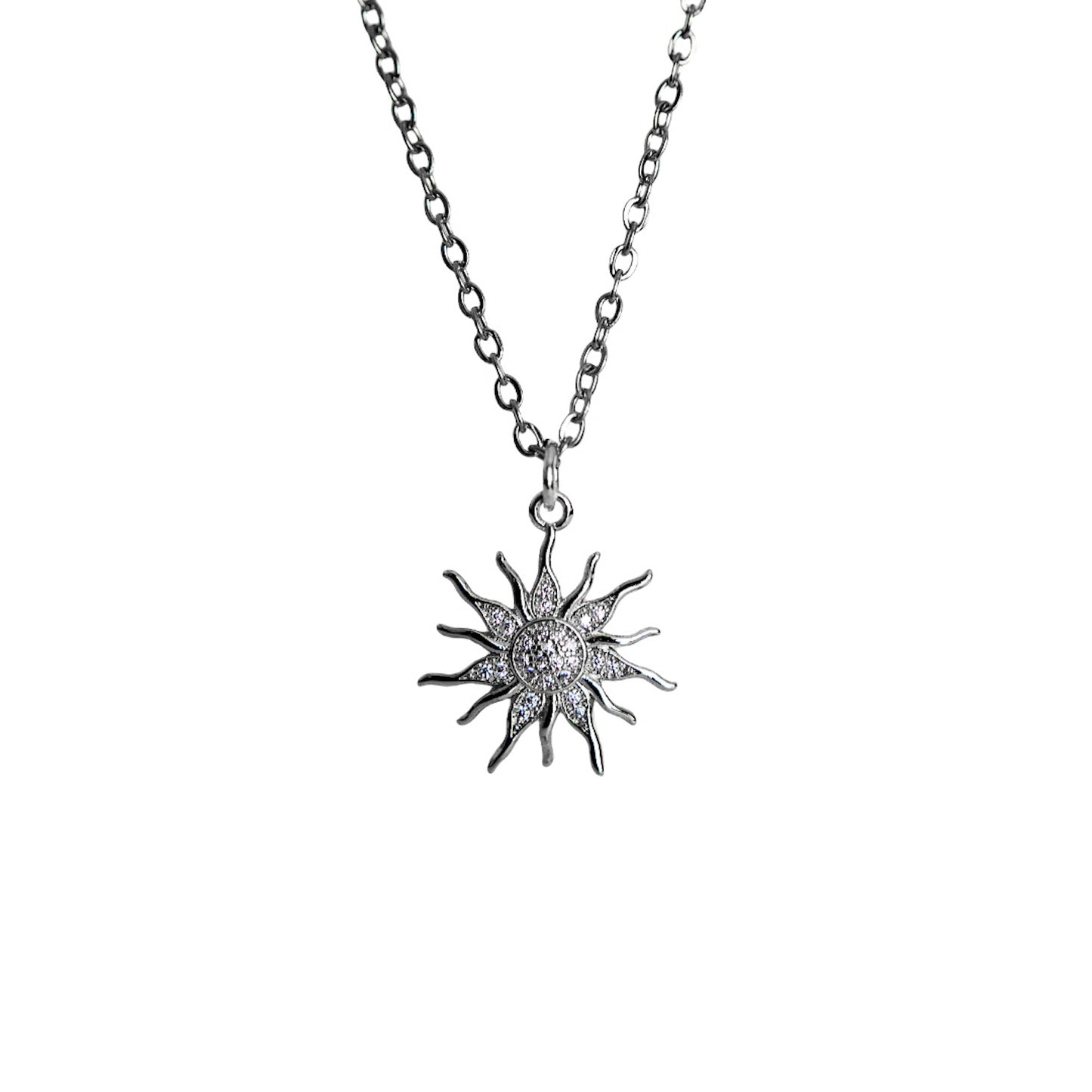 SOLIS Sun Charm Cubic Zirconia Chain Necklace Silver