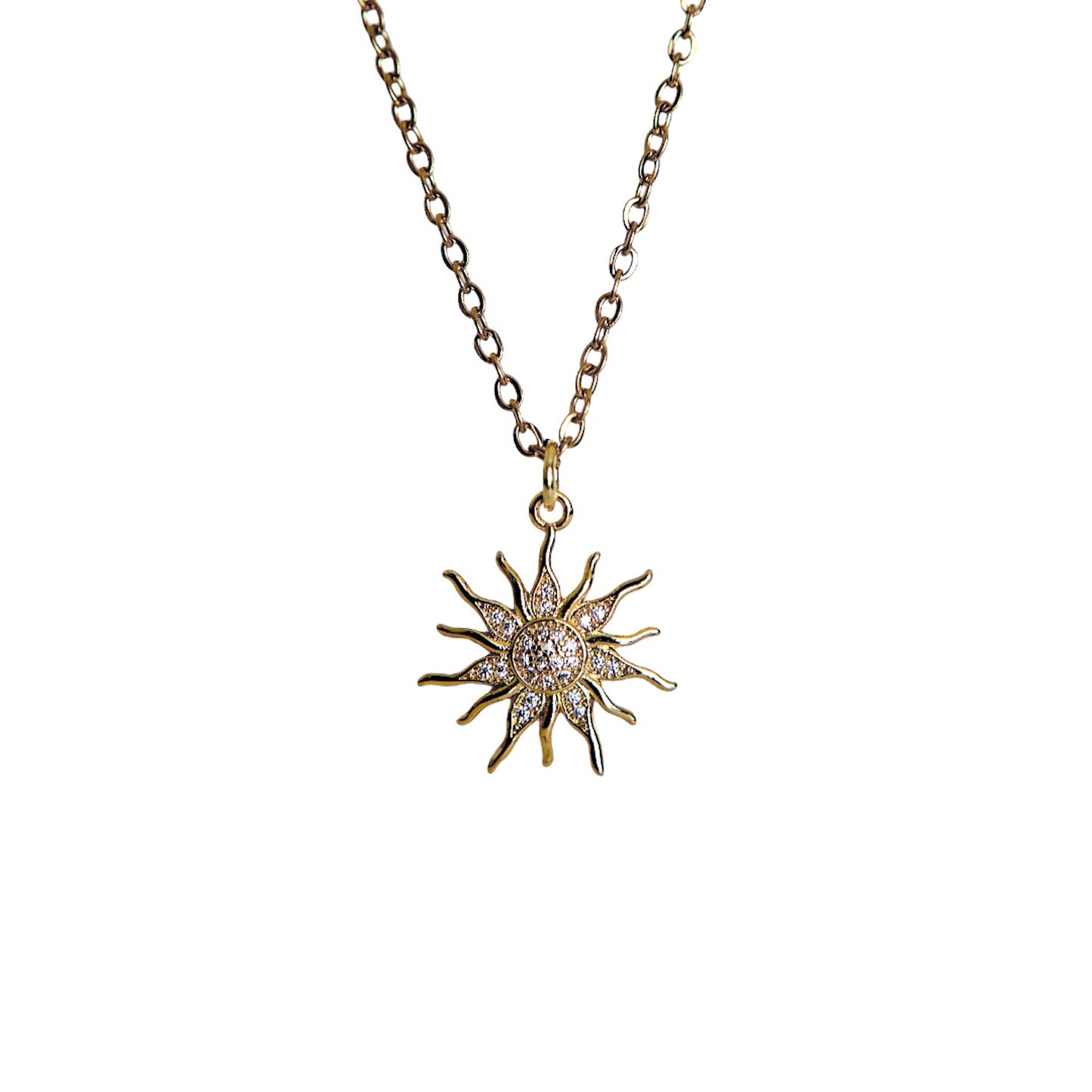 SOLIS Sun Charm Cubic Zirconia Chain Necklace Gold