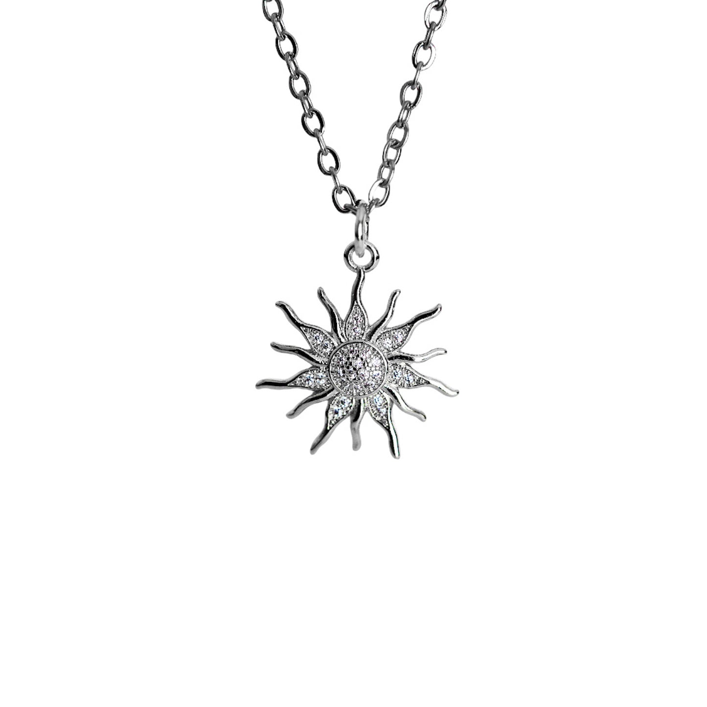 SOLIS Sun Charm Cubic Zirconia Chain Necklace Silver