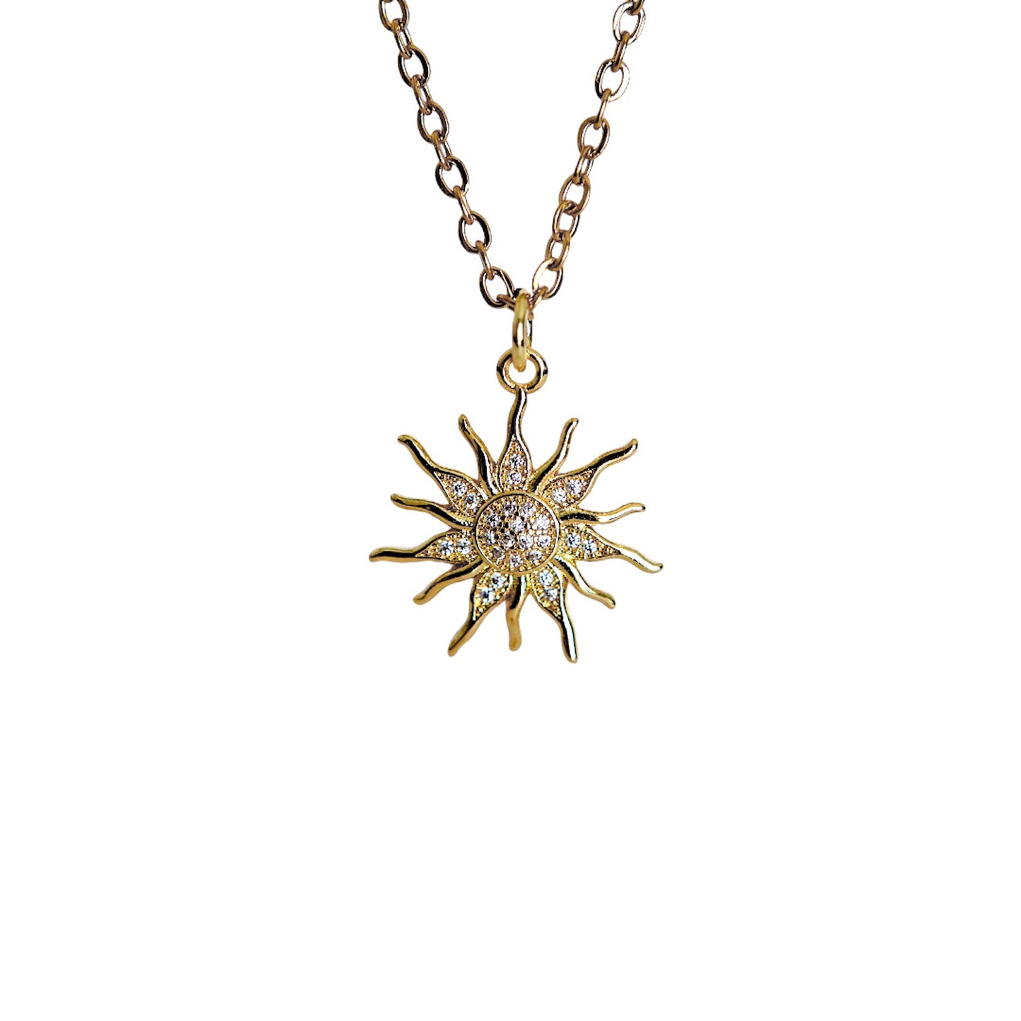 SOLIS Sun Charm Cubic Zirconia Chain Necklace Gold