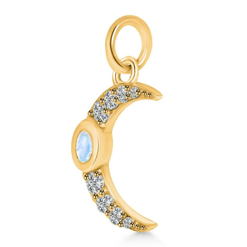 SOMA Moonstone & White Topaz Crescent Moon Pendant 18K Gold 925 Silver