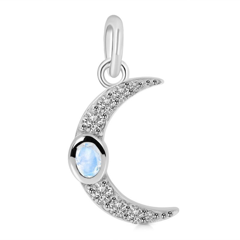 SOMA Moonstone & White Topaz Crescent Moon Pendant 925 Silver