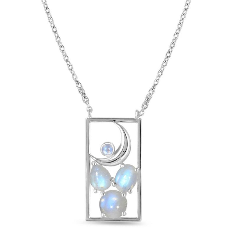 THOTH Crescent Moon Moonstone Pendant Necklace 925 Silver