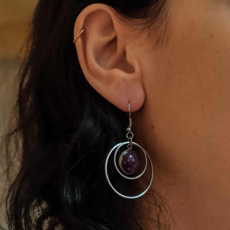 ANETHA Amethyst Hoop Earrings Silver - s o l i s t i a l