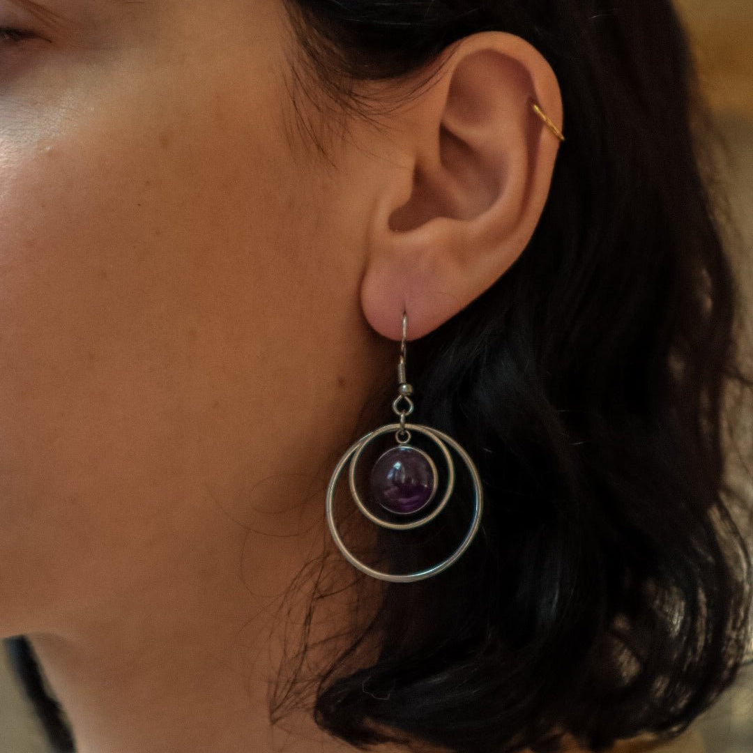 ANETHA Amethyst Hoop Earrings Silver - s o l i s t i a l