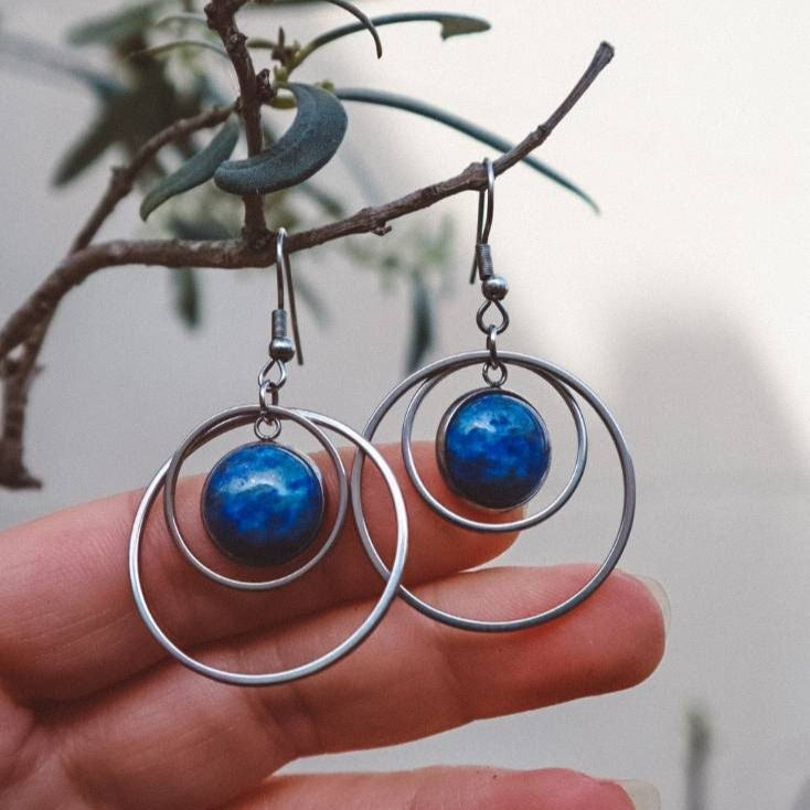 ANETHA Lapis Lazuli Hoop Earrings Silver - s o l i s t i a l
