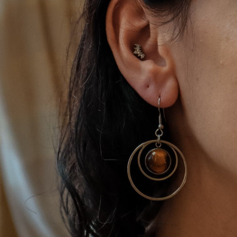 ANETHA Tiger's Eye Hoop Earrings Silver - s o l i s t i a l