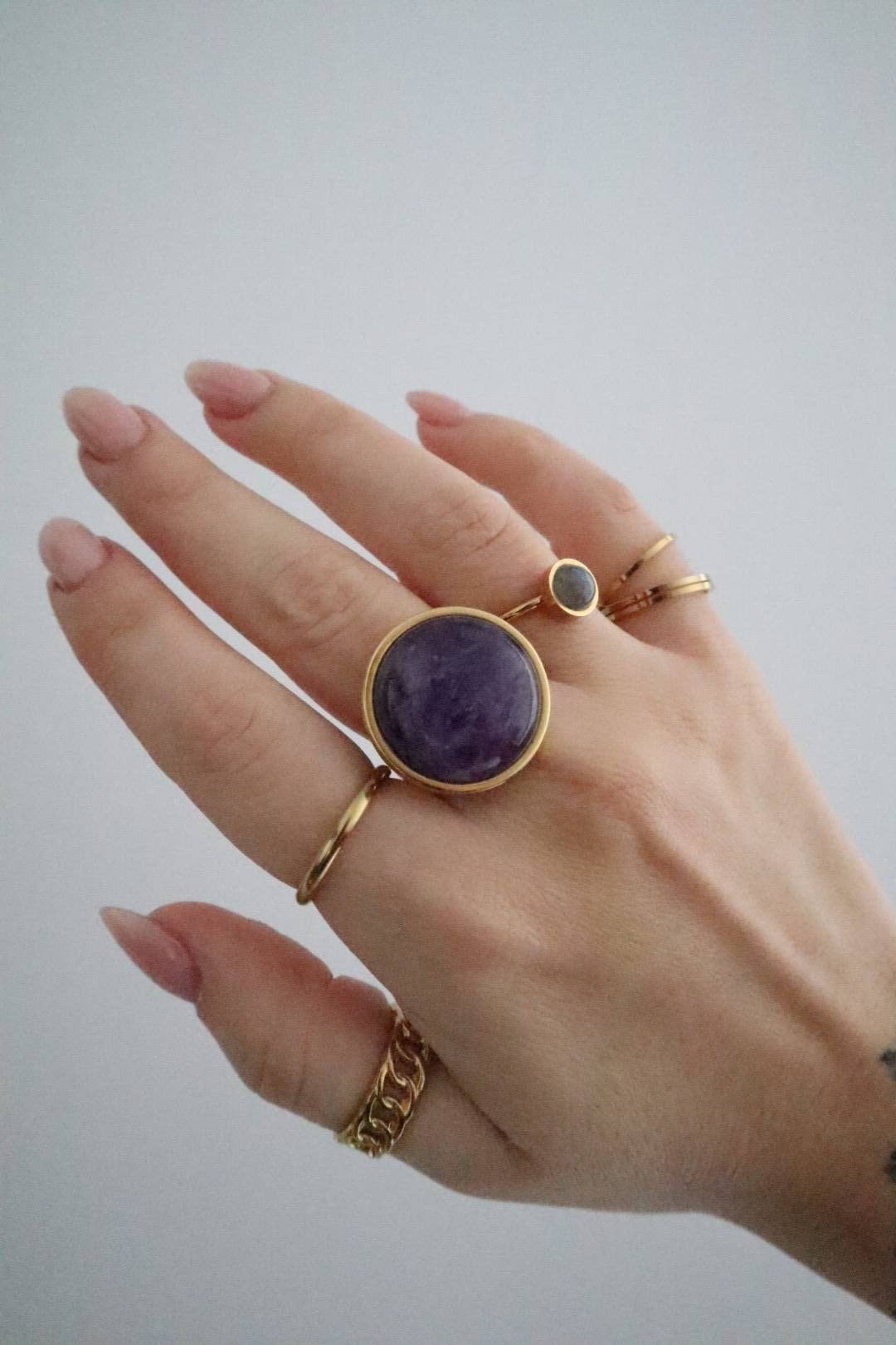 AYA Amethyst Statement Ring Gold - s o l i s t i a l