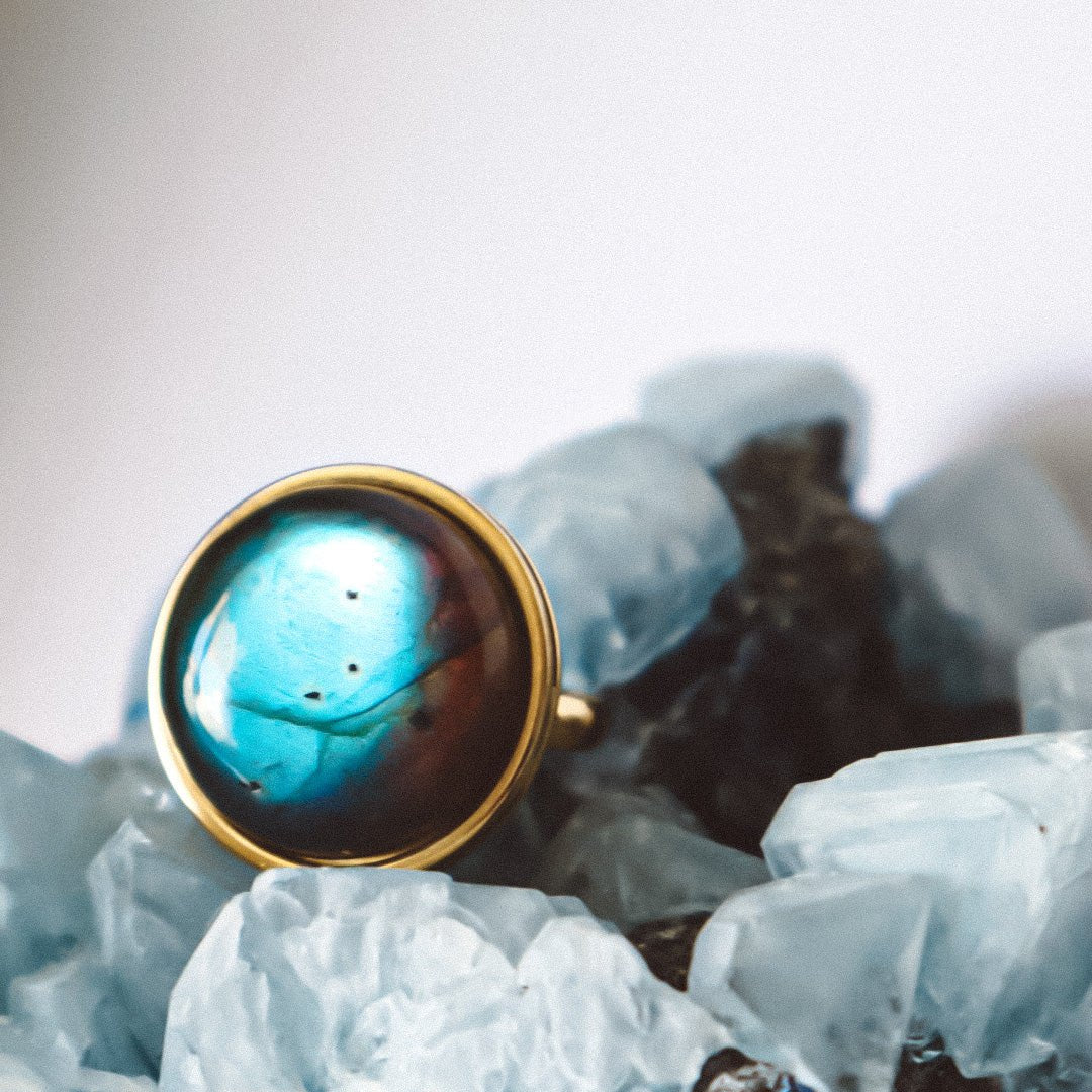 AYA Blue Labradorite Statement Ring Gold - s o l i s t i a l