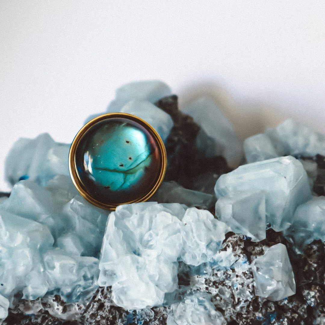 AYA Blue Labradorite Statement Ring Gold - s o l i s t i a l