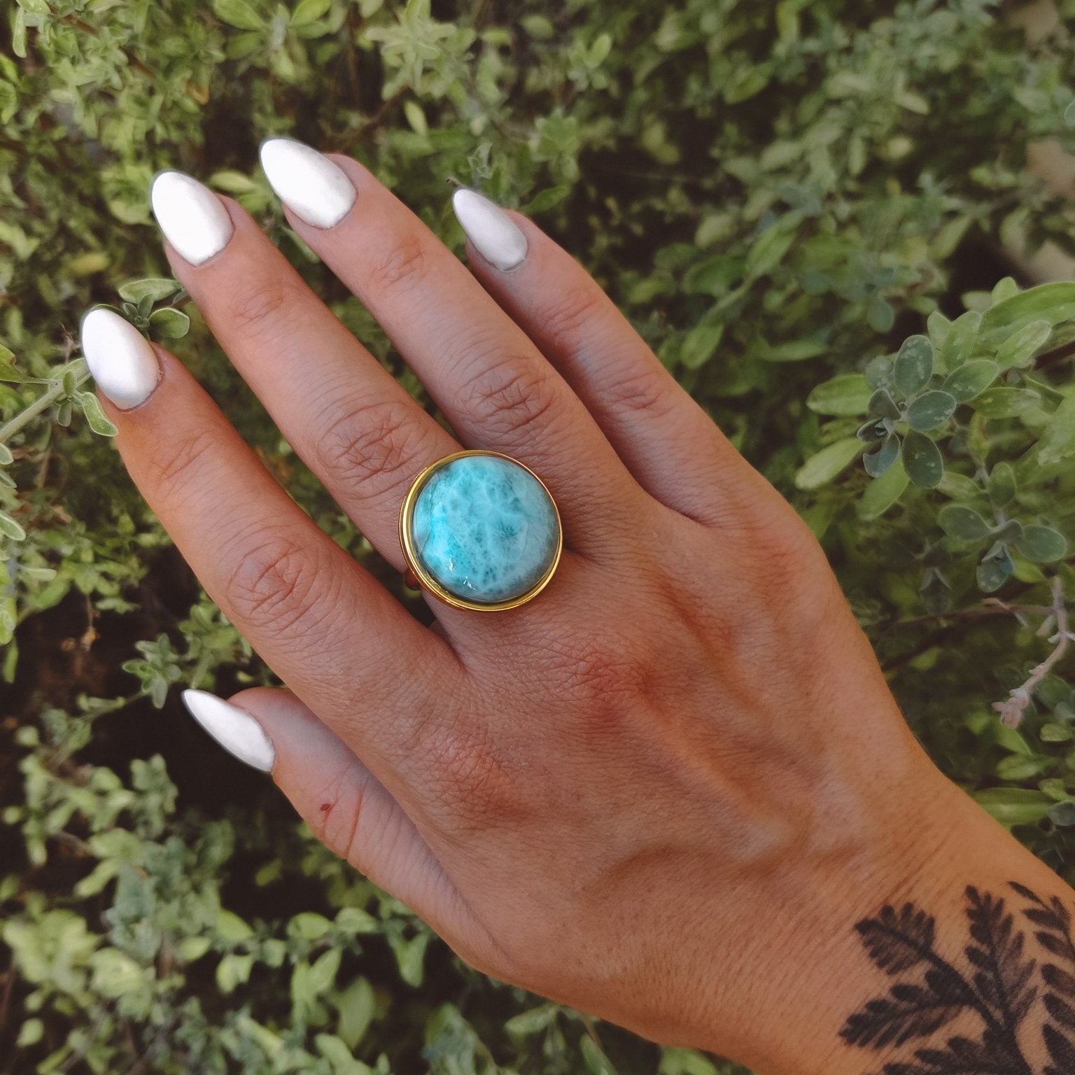 AYA Blue Larimar Statement Ring Gold - s o l i s t i a l