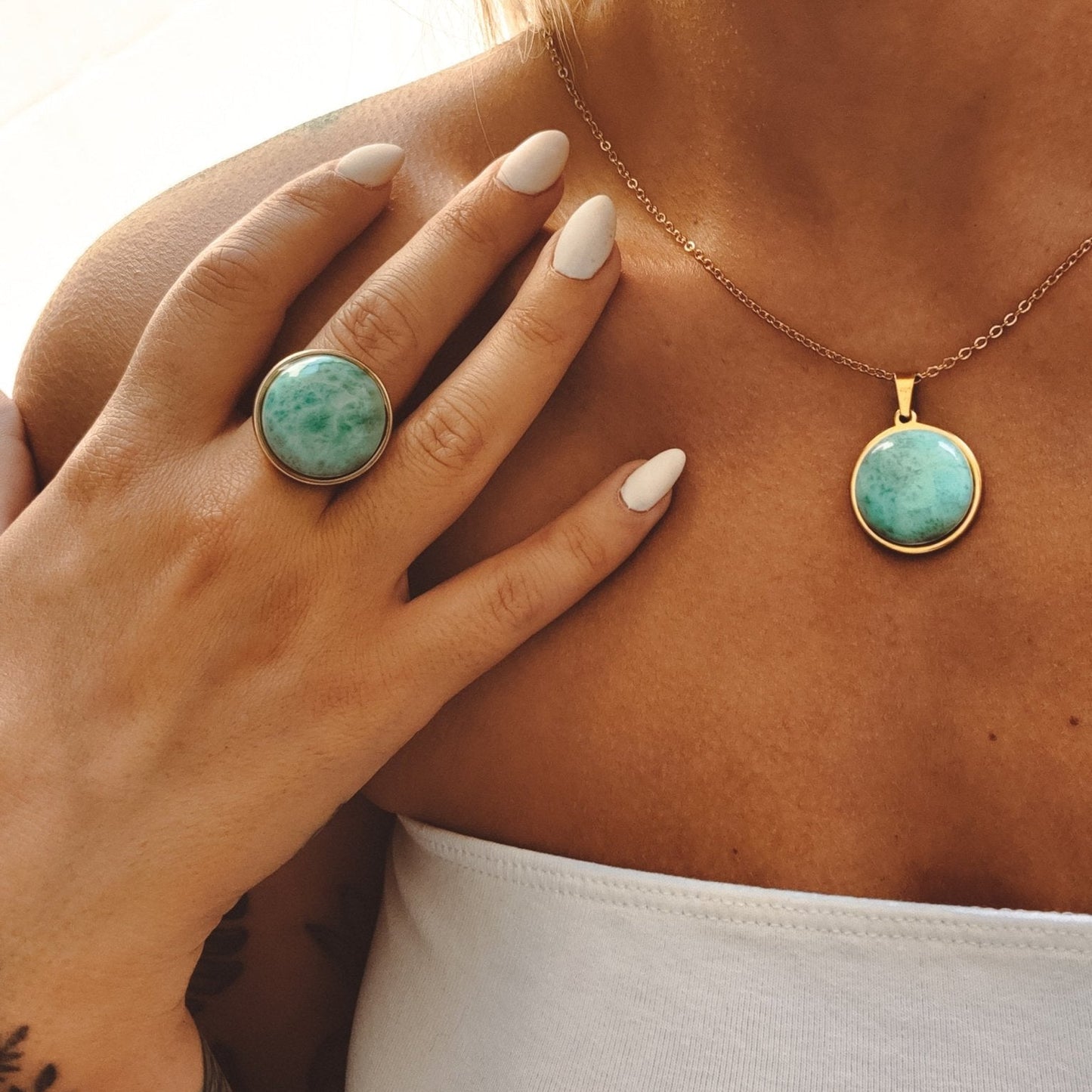 AYA Blue Larimar Statement Ring Gold - s o l i s t i a l