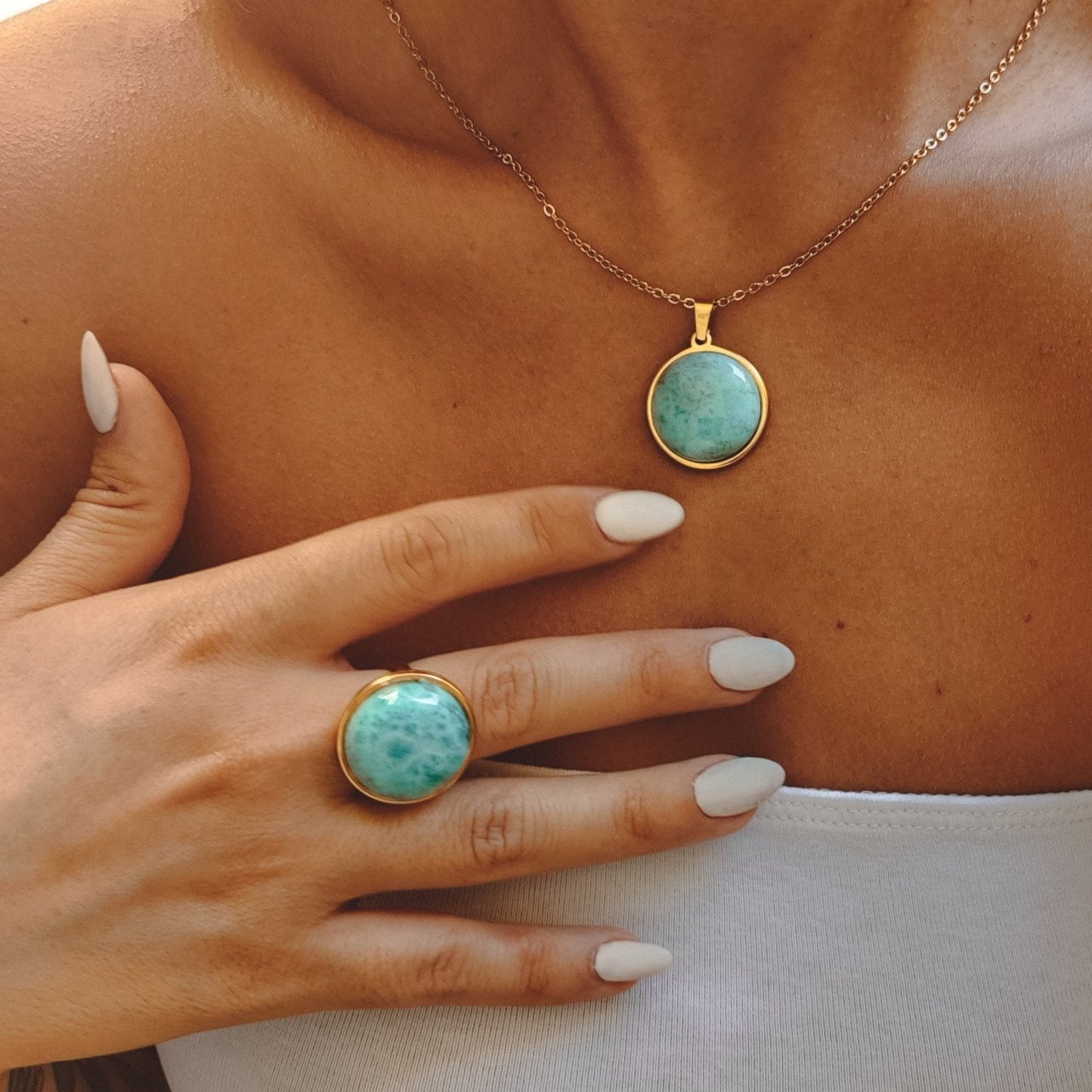 AYA Blue Larimar Statement Ring Gold - s o l i s t i a l