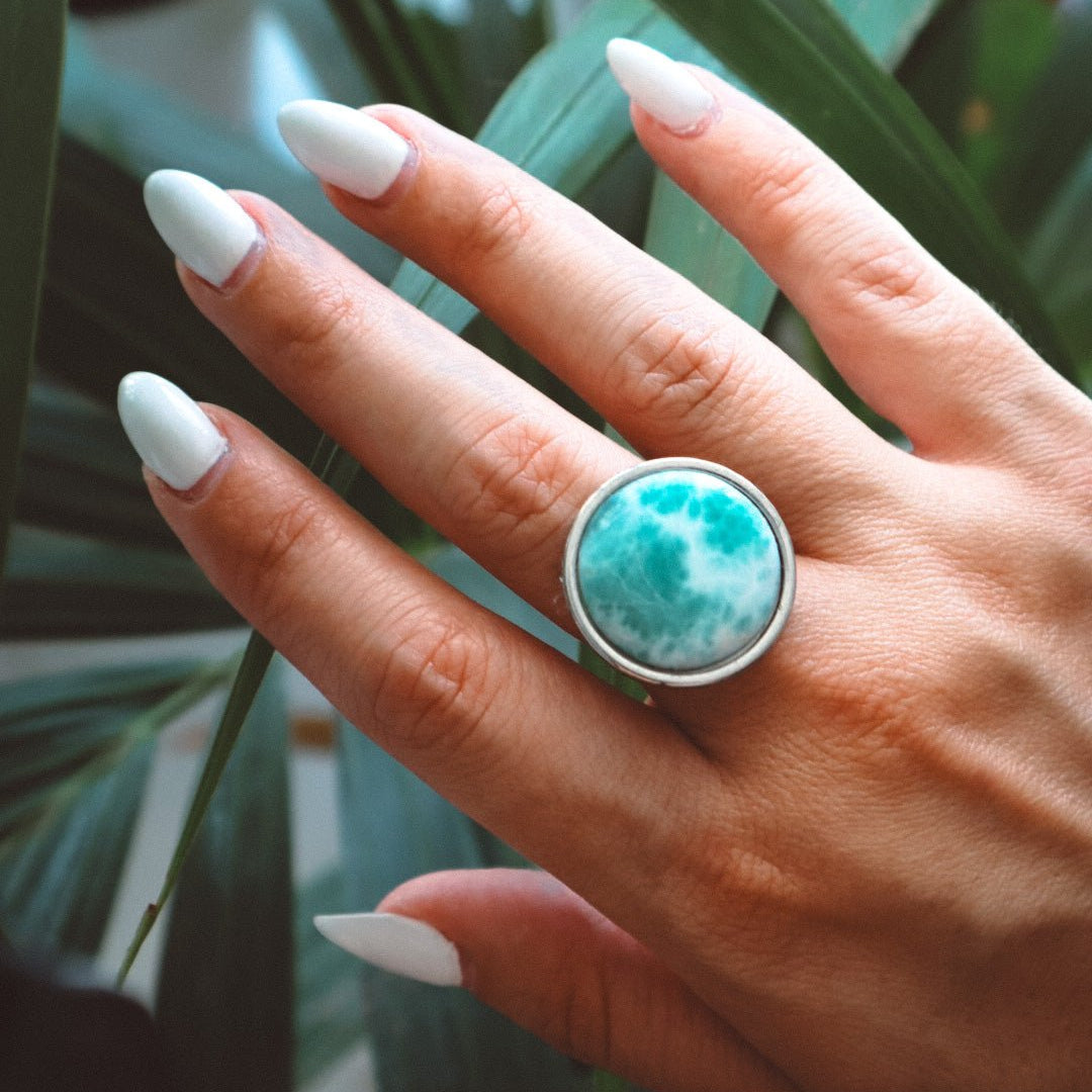 AYA Blue Larimar Statement Ring Silver - s o l i s t i a l