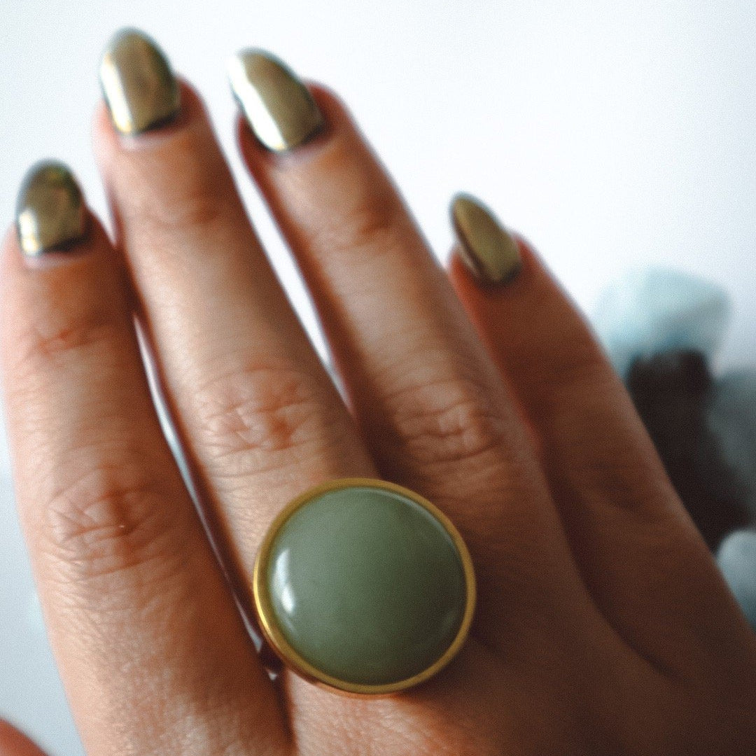 AYA Green Aventurine Statement Ring Silver - s o l i s t i a l