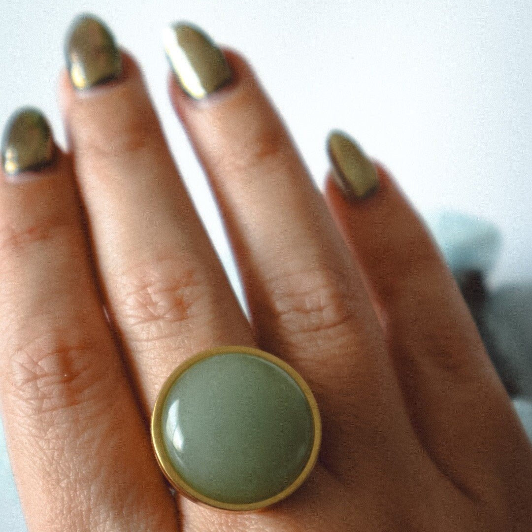 AYA Green Aventurine Statement Ring Silver - s o l i s t i a l