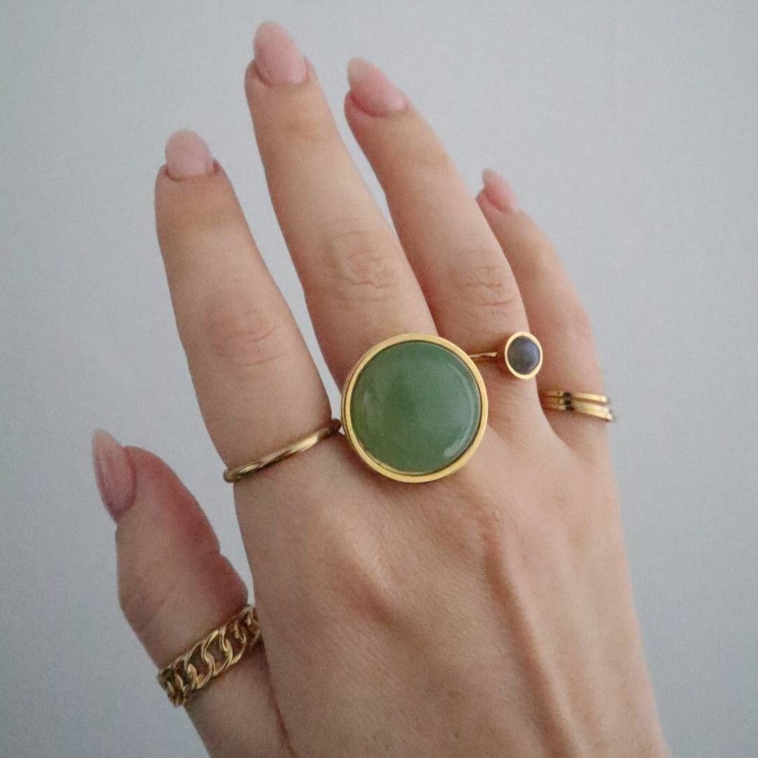 AYA Green Aventurine Statement Ring Silver - s o l i s t i a l