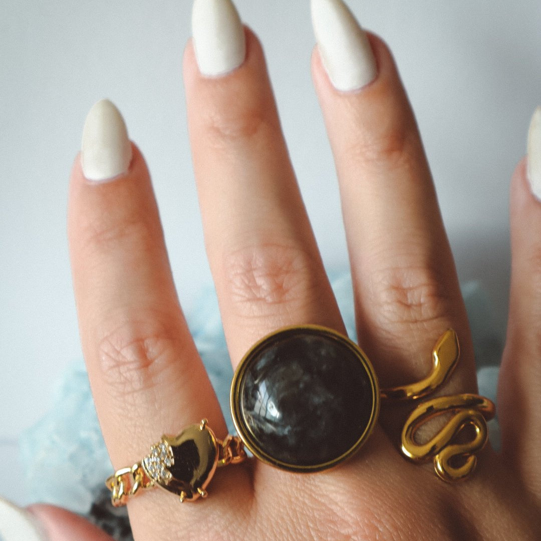 AYA Larvikite Statement Ring Gold - s o l i s t i a l