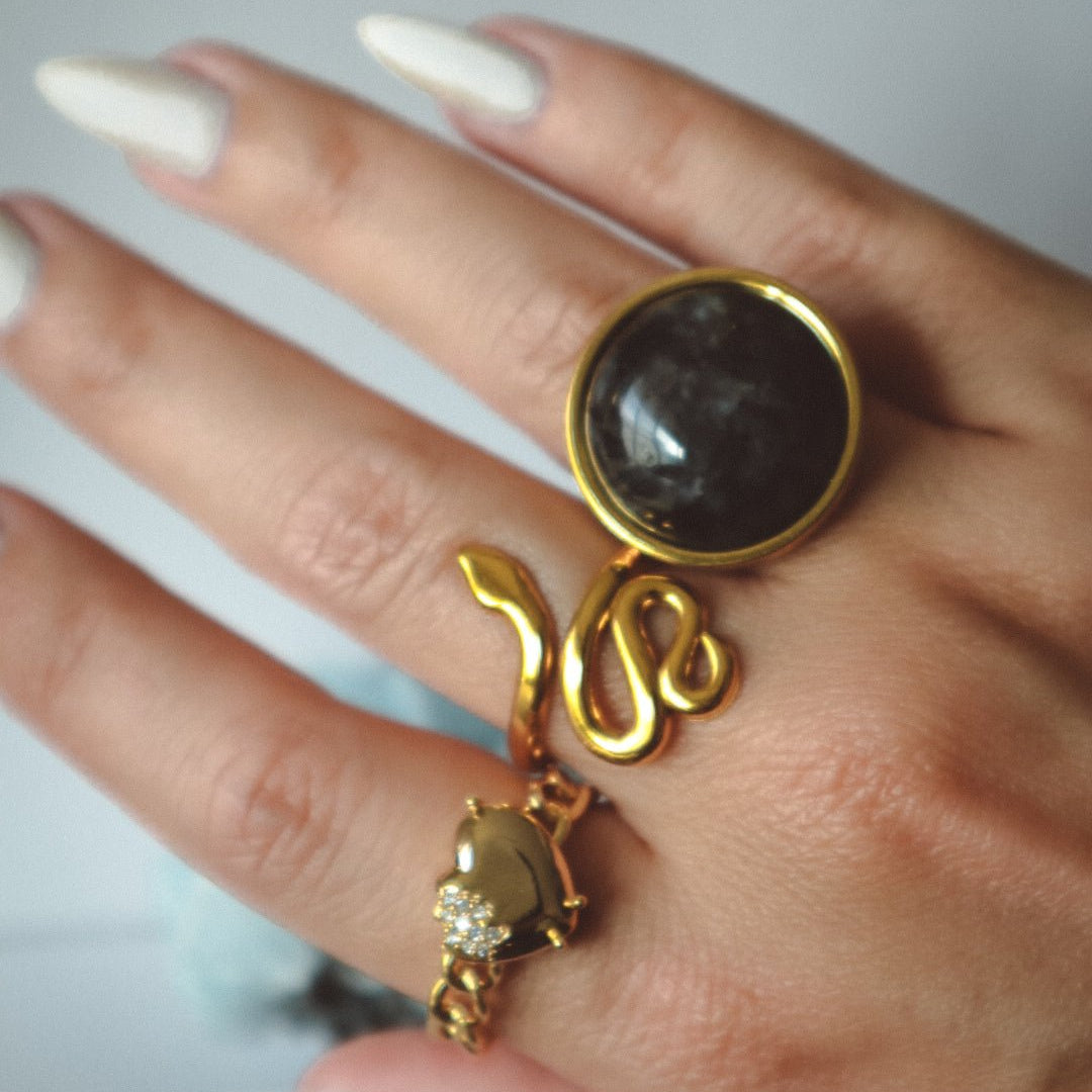 AYA Larvikite Statement Ring Gold - s o l i s t i a l