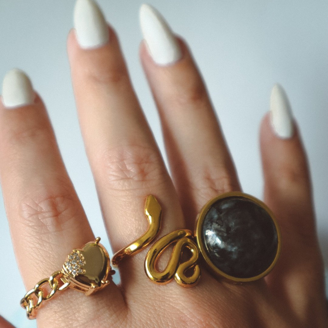 AYA Larvikite Statement Ring Gold - s o l i s t i a l