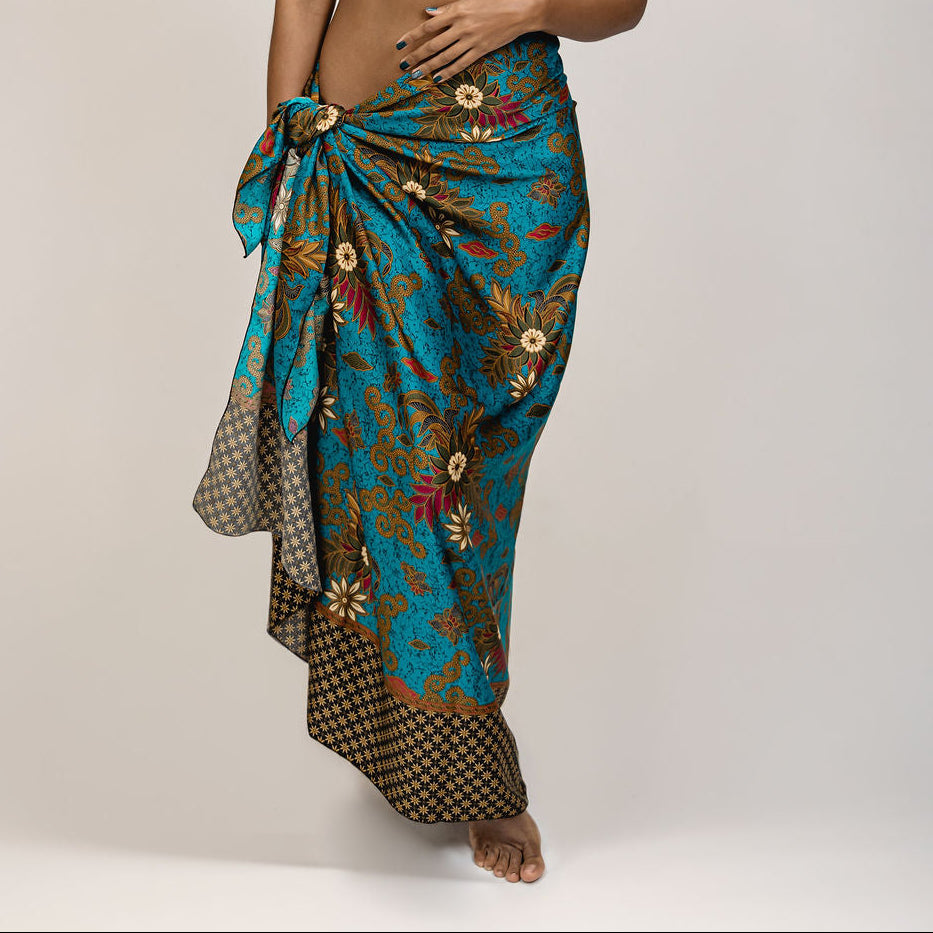 NERIUM Blue Floral Silk Sarong Shawl