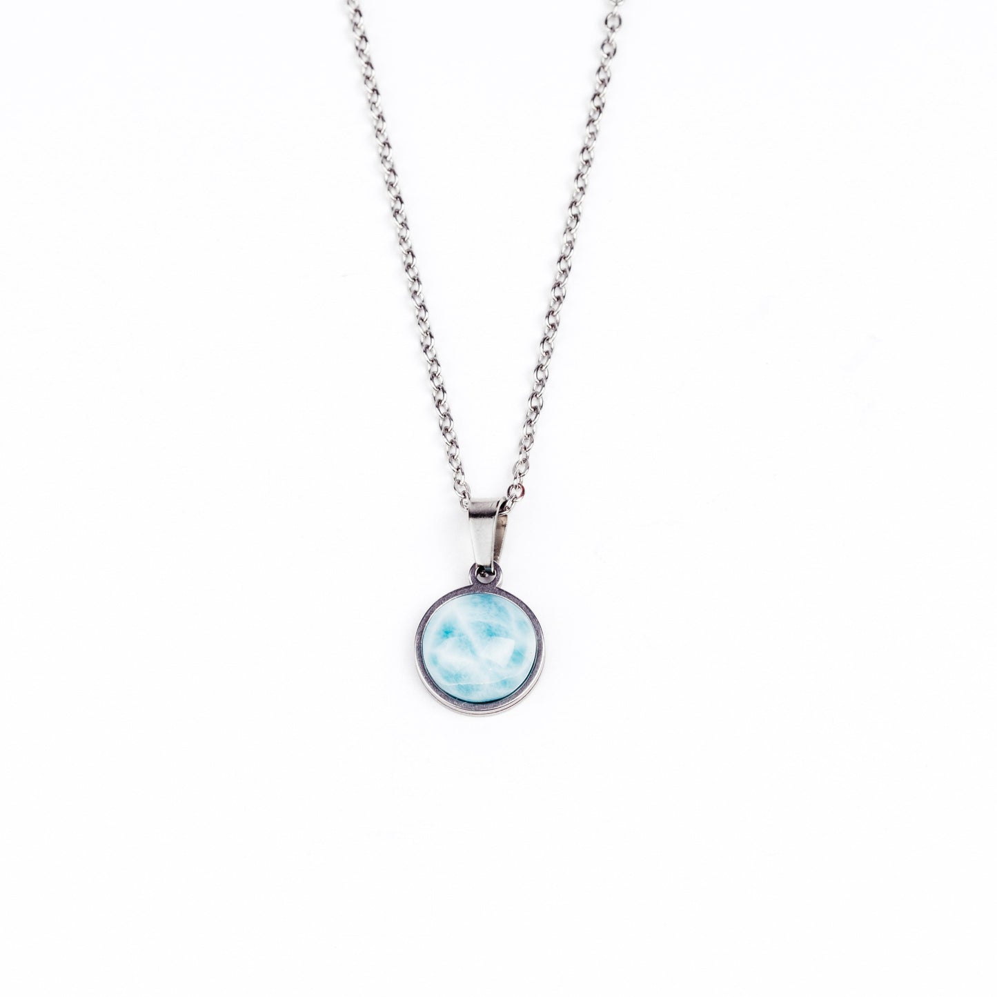 DAYA Collier Pendentif Larimar Bleu Argent